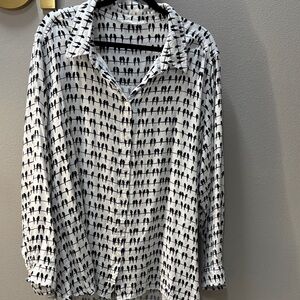 Jane and Delancey Black & White Bird Silhouette Button-Up